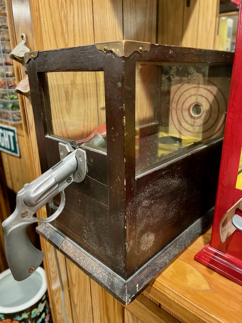 EARLY WOODEN PENNY SHOOTER GUN GAME